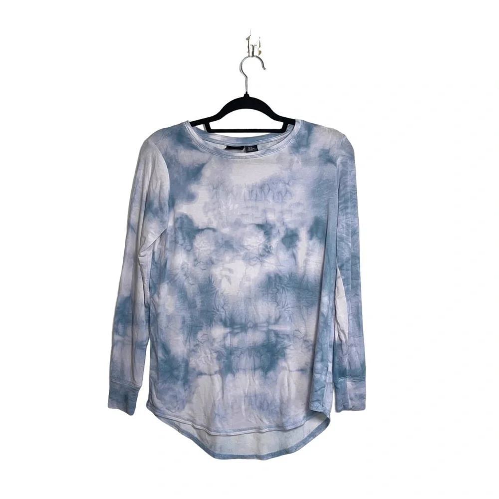 Rachel Zoe Light Blue & White Tie-dye Round Hem Long Sleeve Tee Xsmall Women’s